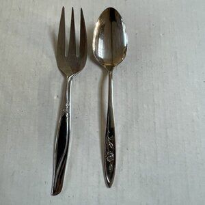 Fork and Spoon Serving Set Oneida Supreme Japan The Rose Floral Flatware Salad